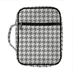 Grey And White Houndstooth Pattern Print Front Pocket Bible Bag