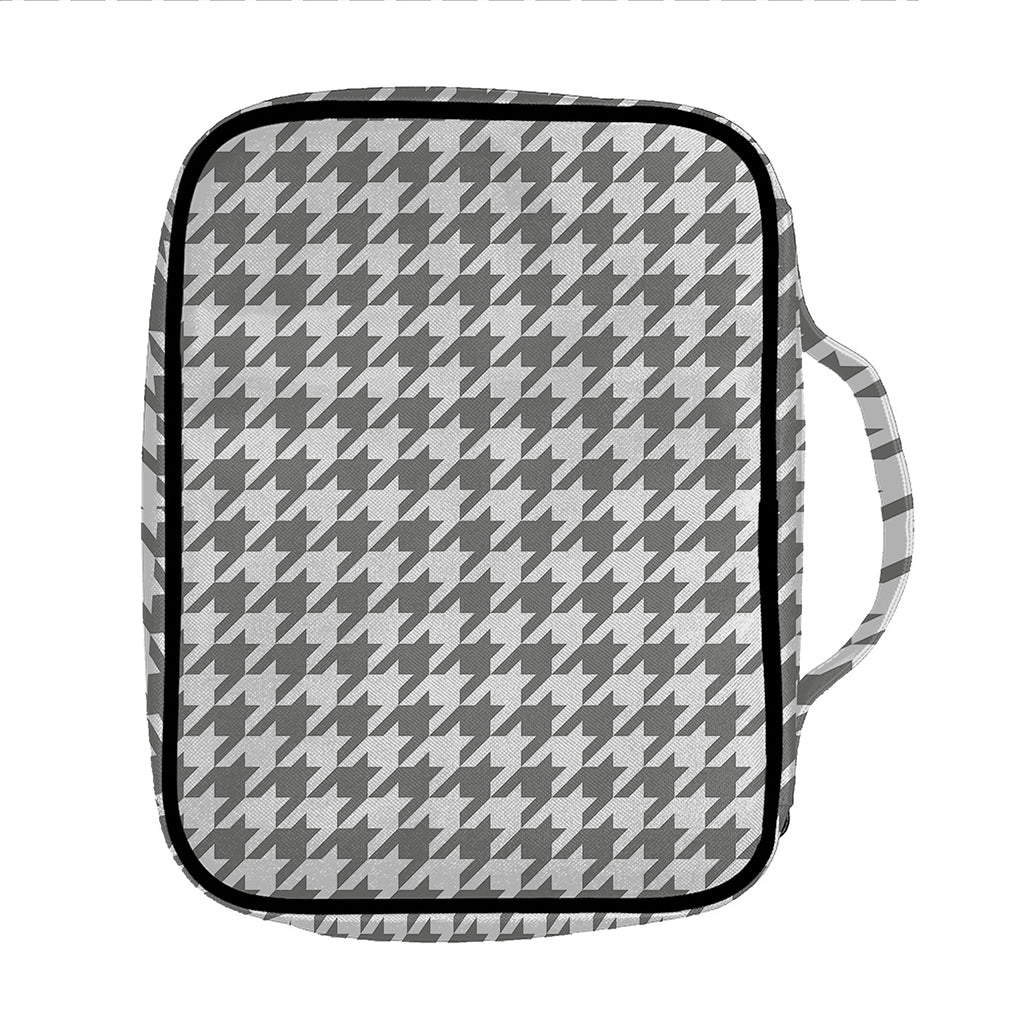 Grey And White Houndstooth Pattern Print Front Pocket Bible Bag