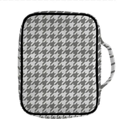Grey And White Houndstooth Pattern Print Front Pocket Bible Bag