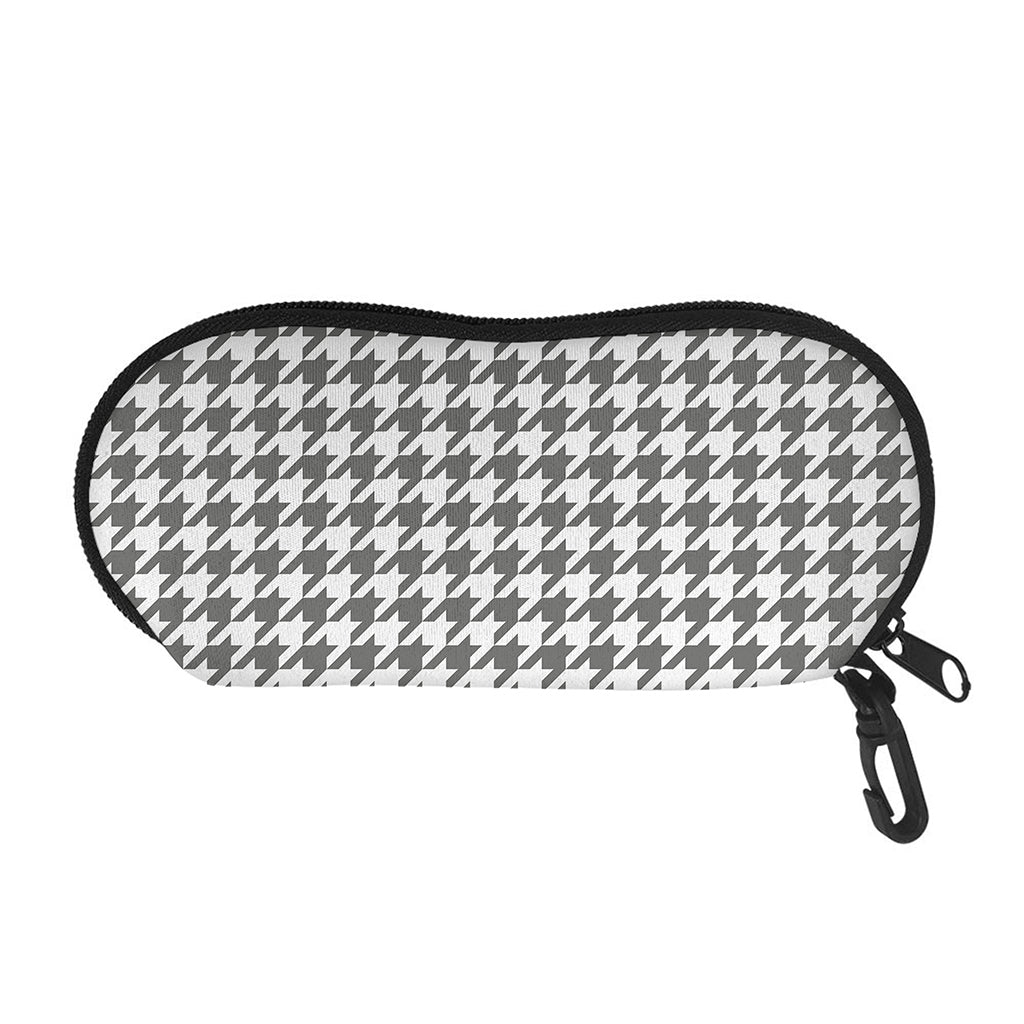 Grey And White Houndstooth Pattern Print Glasses Case