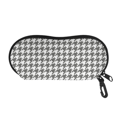 Grey And White Houndstooth Pattern Print Glasses Case