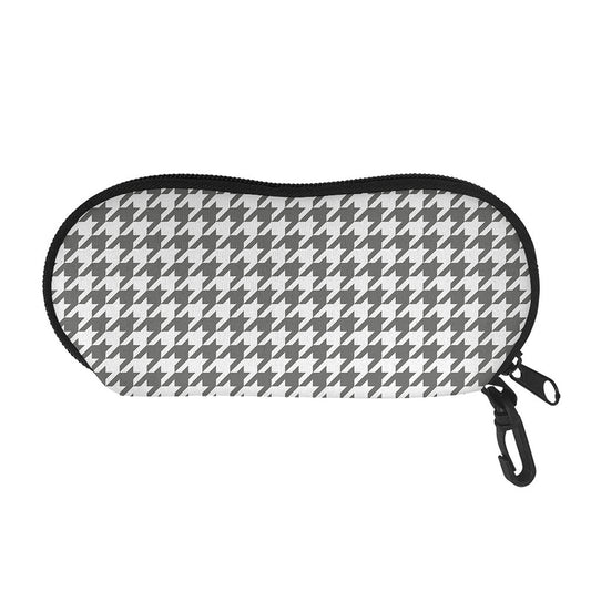 Grey And White Houndstooth Pattern Print Glasses Case
