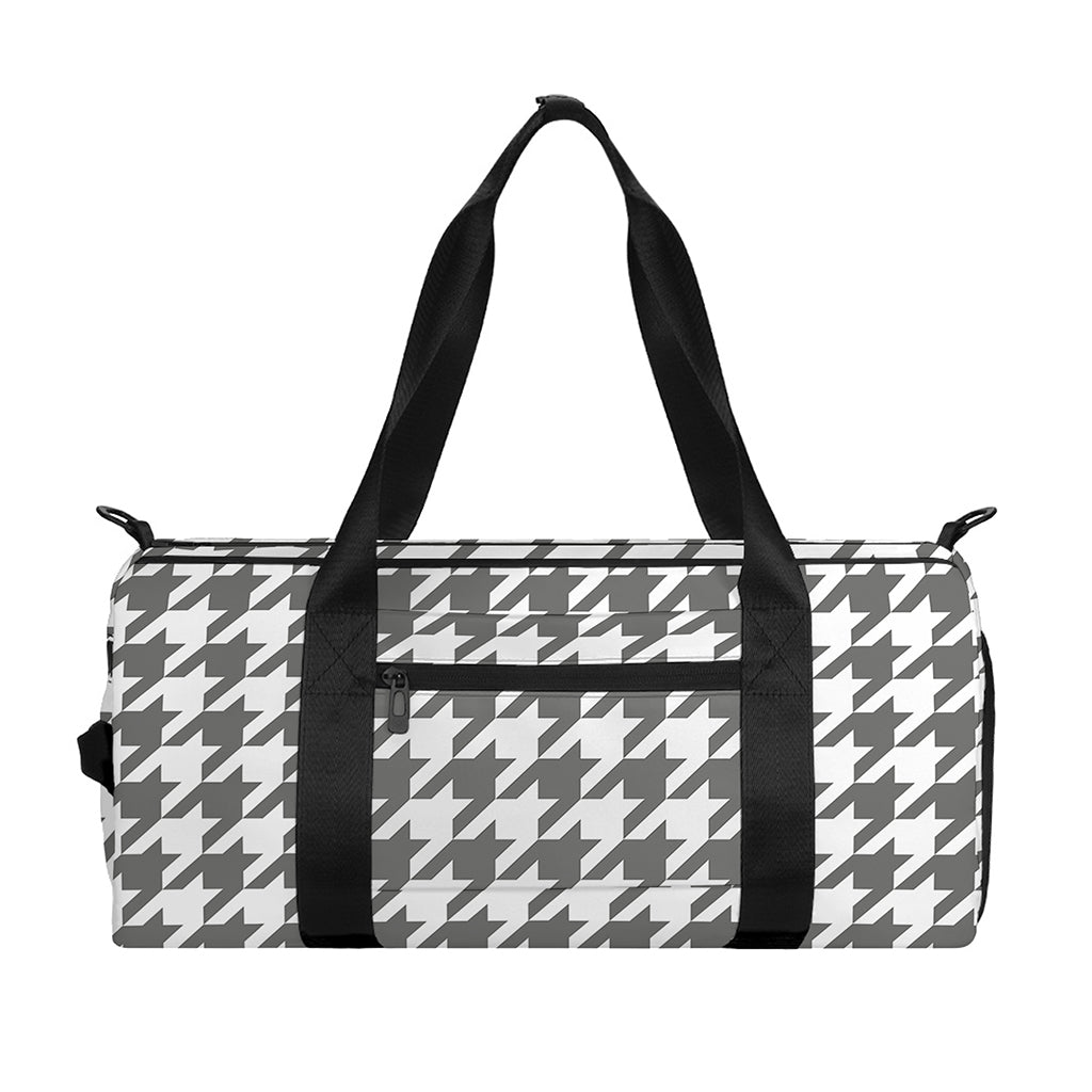 Grey And White Houndstooth Pattern Print Gym Bag