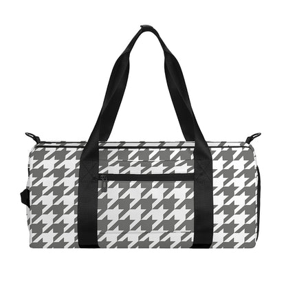 Grey And White Houndstooth Pattern Print Gym Bag