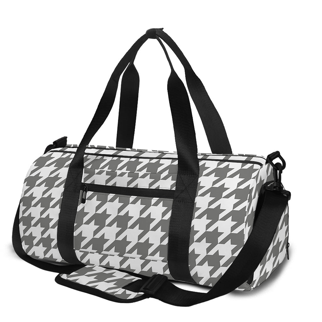 Grey And White Houndstooth Pattern Print Gym Bag