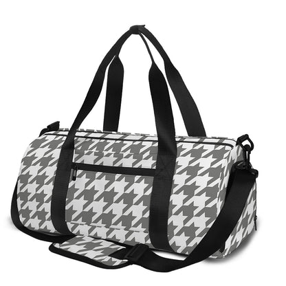 Grey And White Houndstooth Pattern Print Gym Bag