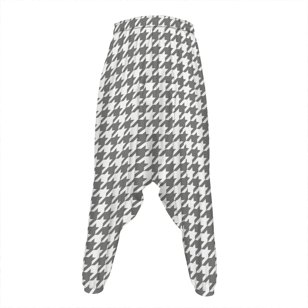 Grey And White Houndstooth Pattern Print Hammer Pants