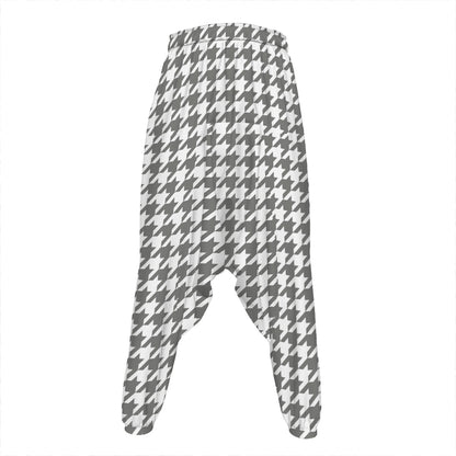 Grey And White Houndstooth Pattern Print Hammer Pants