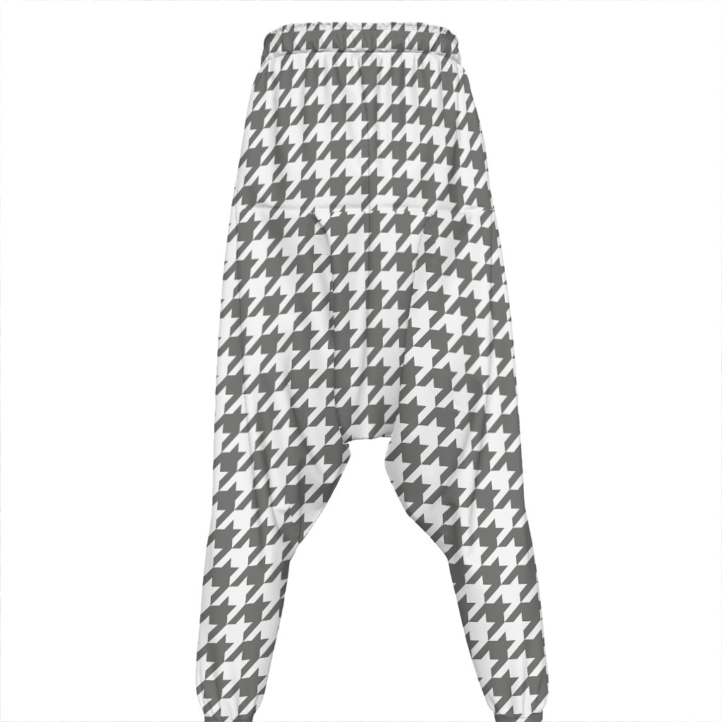 Grey And White Houndstooth Pattern Print Hammer Pants