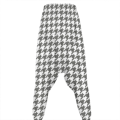 Grey And White Houndstooth Pattern Print Hammer Pants