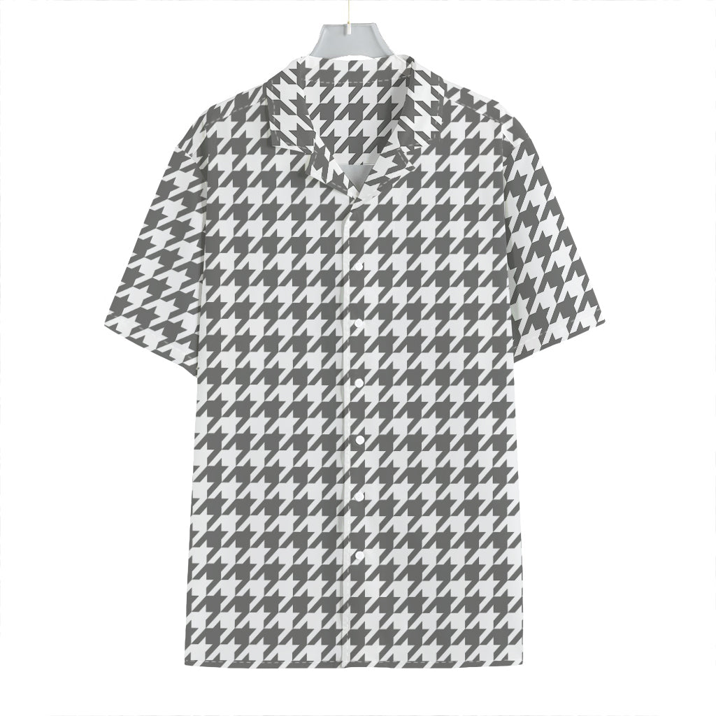 Grey And White Houndstooth Pattern Print Hawaiian Shirt