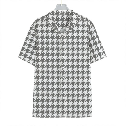 Grey And White Houndstooth Pattern Print Hawaiian Shirt