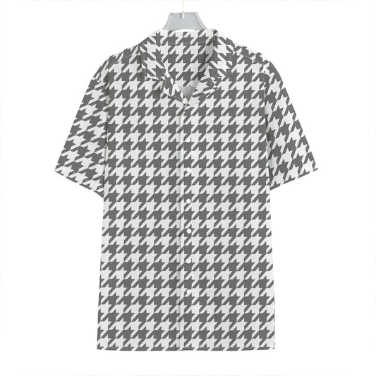 Grey And White Houndstooth Pattern Print Hawaiian Shirt
