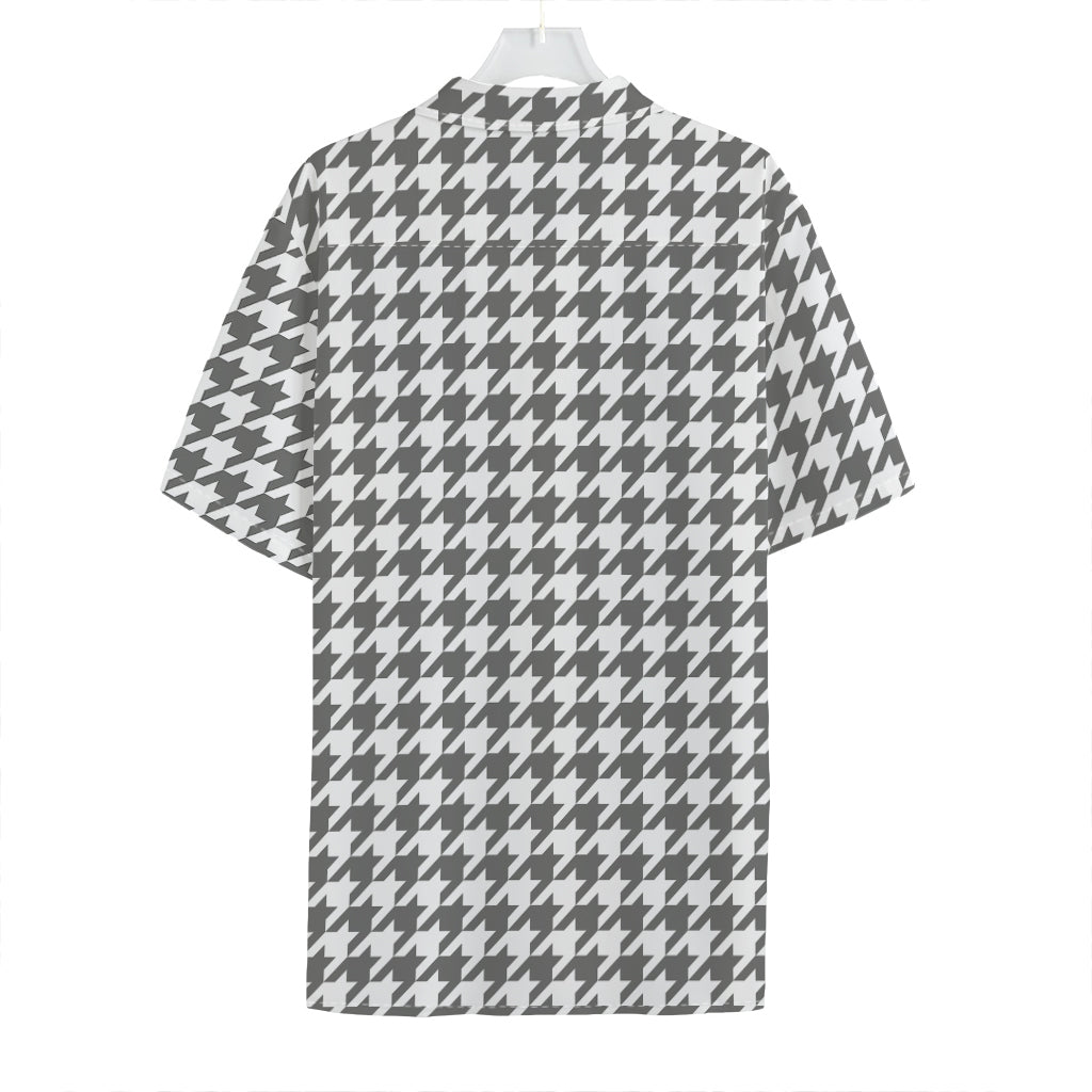 Grey And White Houndstooth Pattern Print Hawaiian Shirt