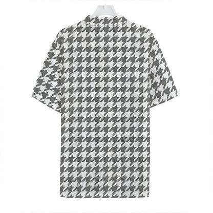 Grey And White Houndstooth Pattern Print Hawaiian Shirt