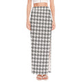 Grey And White Houndstooth Pattern Print High Slit Maxi Skirt