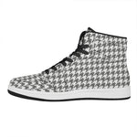 Grey And White Houndstooth Pattern Print High Top Leather Sneakers