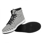 Grey And White Houndstooth Pattern Print High Top Leather Sneakers
