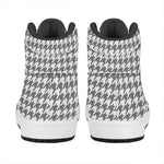 Grey And White Houndstooth Pattern Print High Top Leather Sneakers