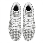 Grey And White Houndstooth Pattern Print High Top Leather Sneakers