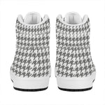 Grey And White Houndstooth Pattern Print High Top Leather Sneakers