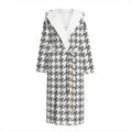 Grey And White Houndstooth Pattern Print Hooded Bathrobe
