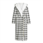 Grey And White Houndstooth Pattern Print Hooded Bathrobe
