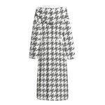 Grey And White Houndstooth Pattern Print Hooded Bathrobe
