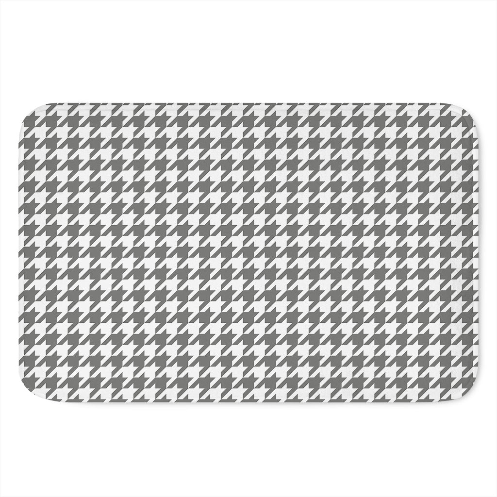 Grey And White Houndstooth Pattern Print Indoor Door Mat