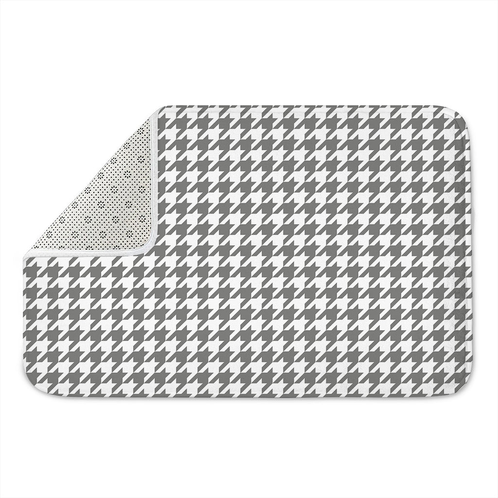 Grey And White Houndstooth Pattern Print Indoor Door Mat