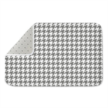Grey And White Houndstooth Pattern Print Indoor Door Mat