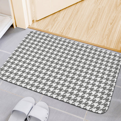 Grey And White Houndstooth Pattern Print Indoor Door Mat
