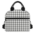 Grey And White Houndstooth Pattern Print Insulated Lunch Bag