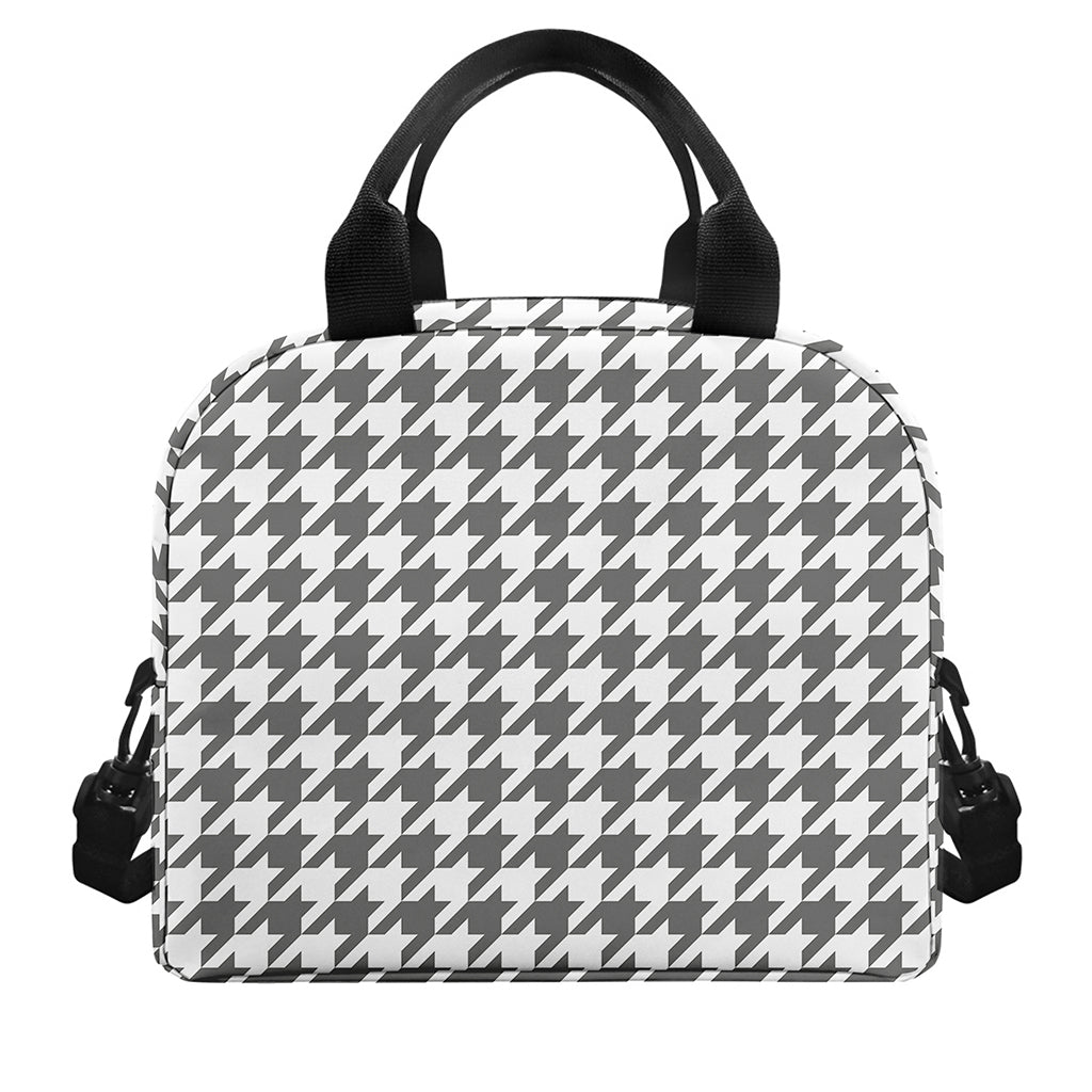 Grey And White Houndstooth Pattern Print Insulated Lunch Bag