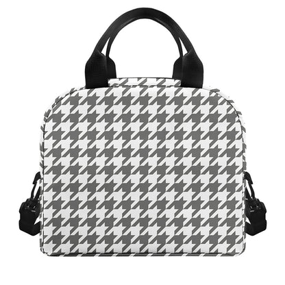 Grey And White Houndstooth Pattern Print Insulated Lunch Bag