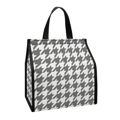 Grey And White Houndstooth Pattern Print Insulated Lunch Tote