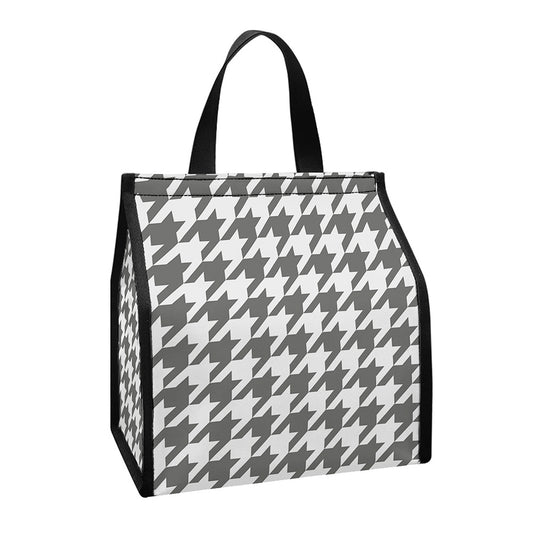 Grey And White Houndstooth Pattern Print Insulated Lunch Tote