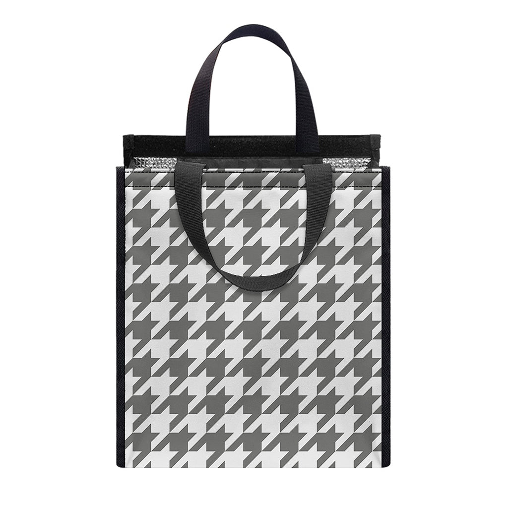 Grey And White Houndstooth Pattern Print Insulated Lunch Tote
