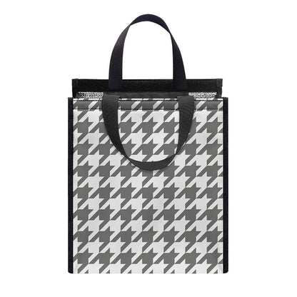 Grey And White Houndstooth Pattern Print Insulated Lunch Tote