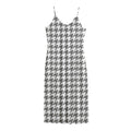 Grey And White Houndstooth Pattern Print Jersey Midi Cami Dress