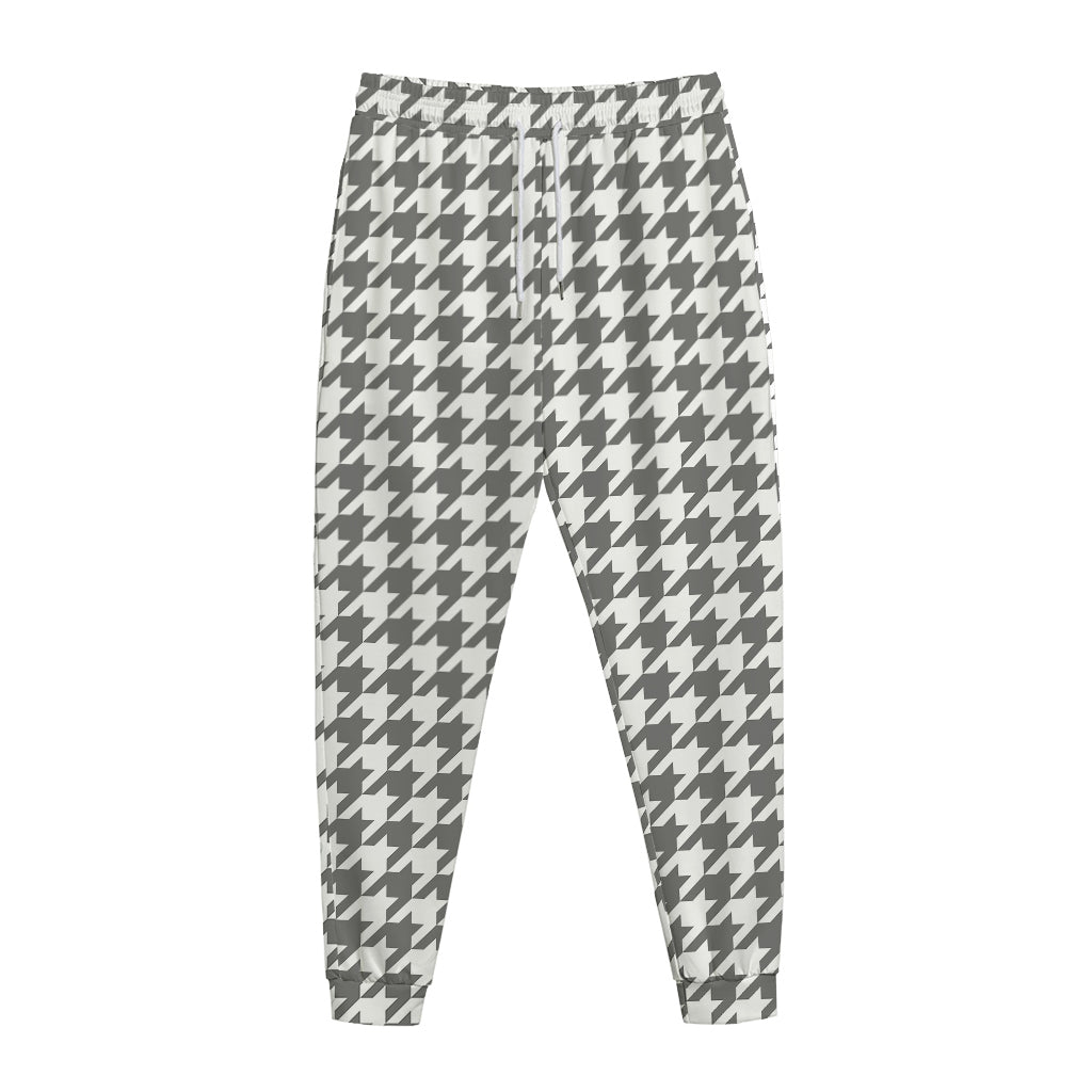 Grey And White Houndstooth Pattern Print Jogger Pants