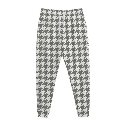 Grey And White Houndstooth Pattern Print Jogger Pants
