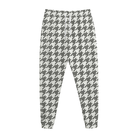 Grey And White Houndstooth Pattern Print Jogger Pants