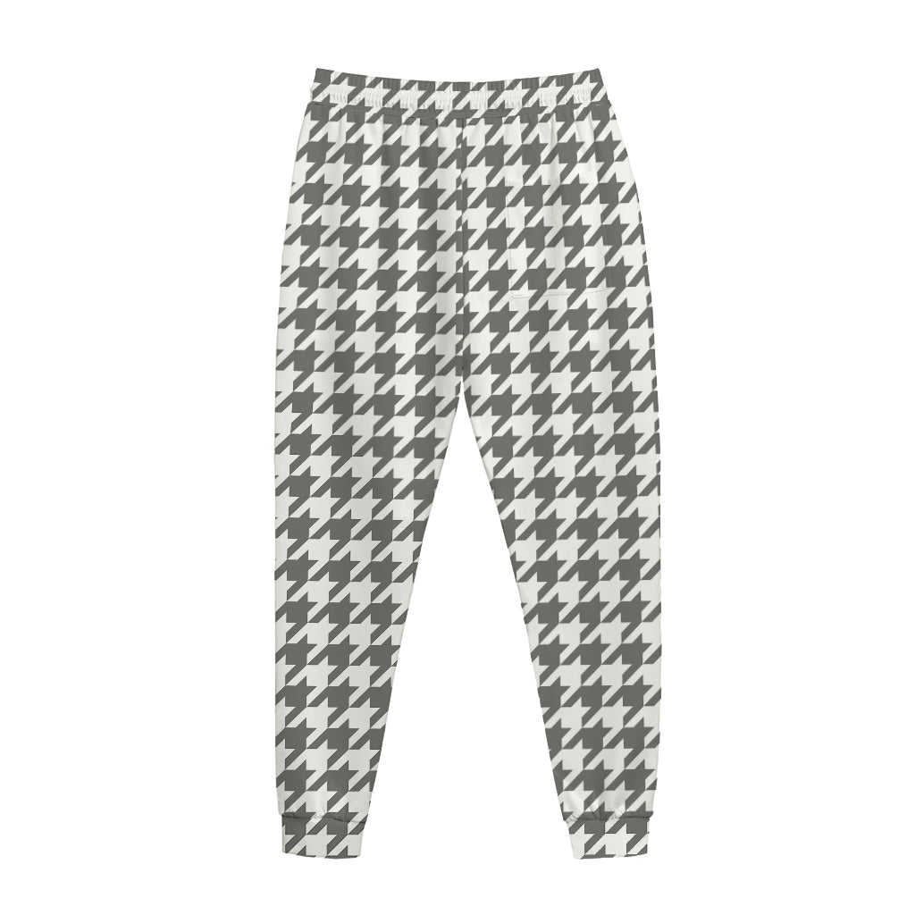Grey And White Houndstooth Pattern Print Jogger Pants