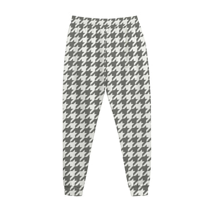 Grey And White Houndstooth Pattern Print Jogger Pants