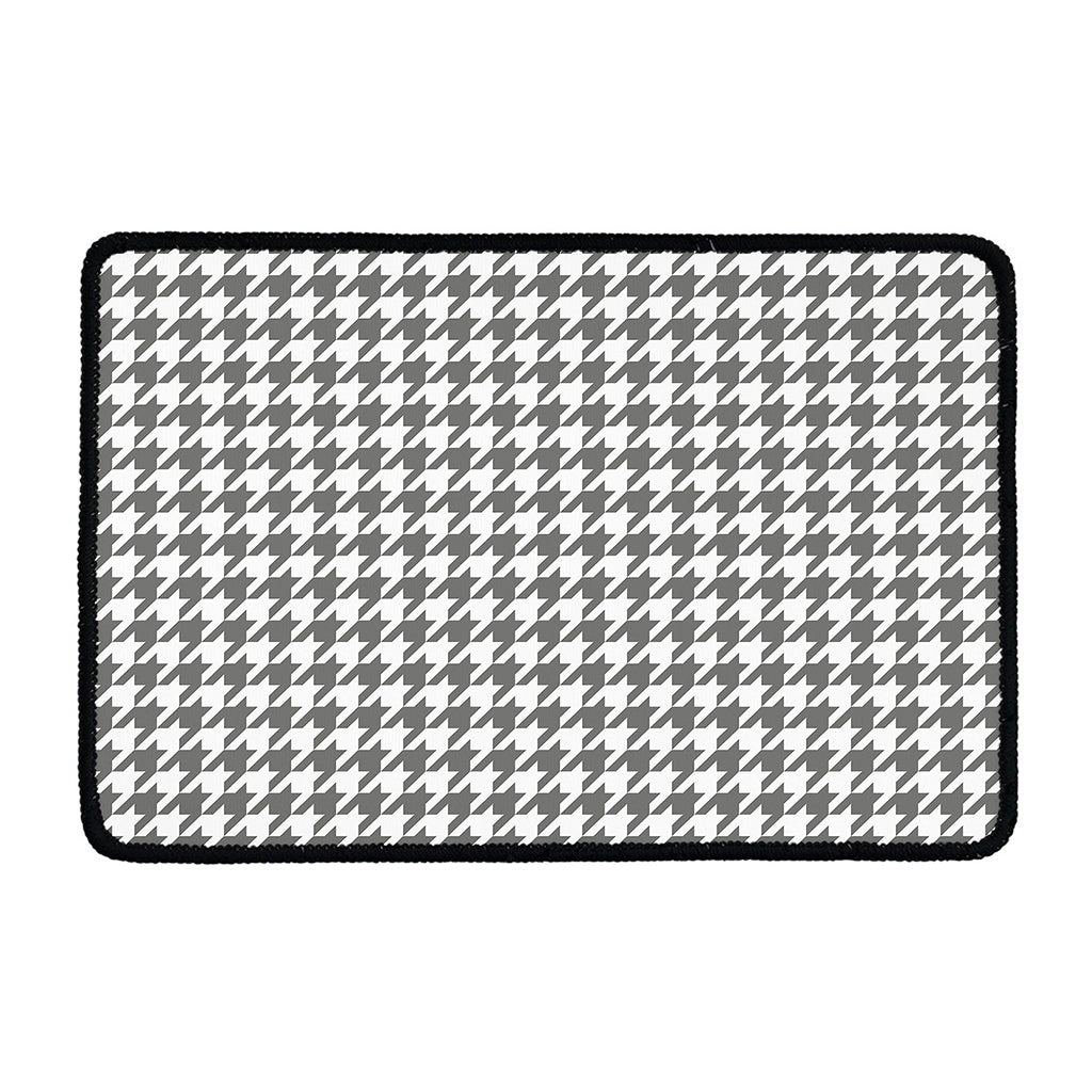 Grey And White Houndstooth Pattern Print Kitchen Mat