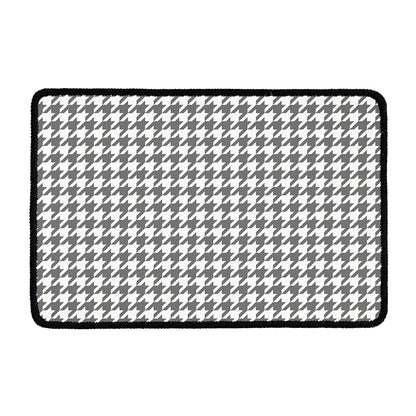 Grey And White Houndstooth Pattern Print Kitchen Mat