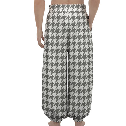 Grey And White Houndstooth Pattern Print Lantern Pants