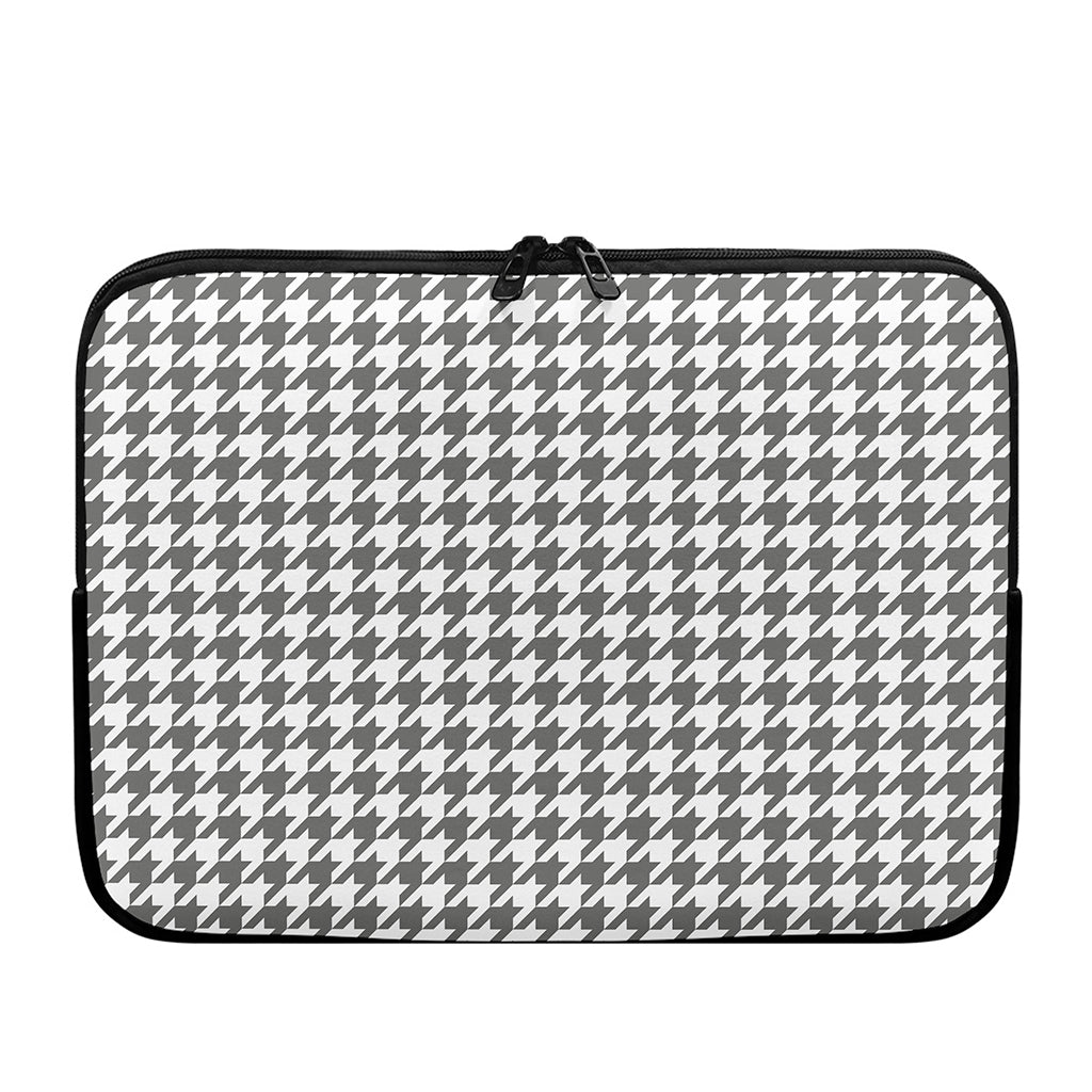 Grey And White Houndstooth Pattern Print Laptop Sleeve