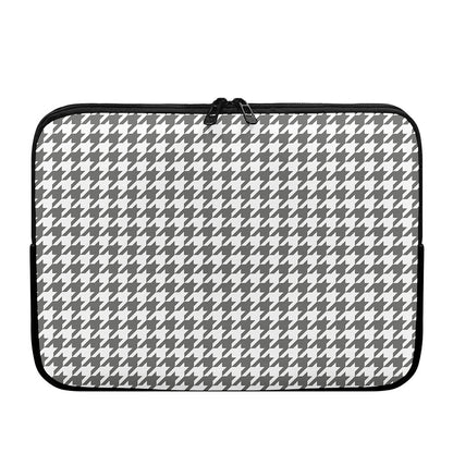 Grey And White Houndstooth Pattern Print Laptop Sleeve